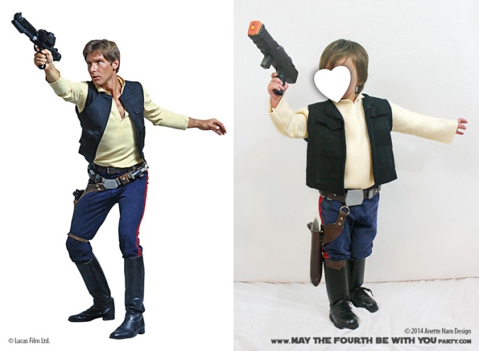 DIY Han Solo Costume. Check out all our other Star Wars costumes on our blog! #hansolo #holster #starwars #starwarsparty #maythefourthbewithyou #starwarsbirthday #starwarscostume #halloweencostume #cosplay maythefourthbewithyoupartyblog.com