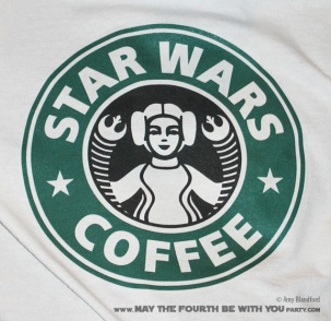 Star Wars T-shirt. Check out all our other Star Wars shirts and costumes on our blog! #starbucks #starwars #tshirt #starwarsparty #maythefourthbewithyou #starwarsbirthday #starwarscostume #leia #princessleia maythefourthbewithyoupartyblog.com