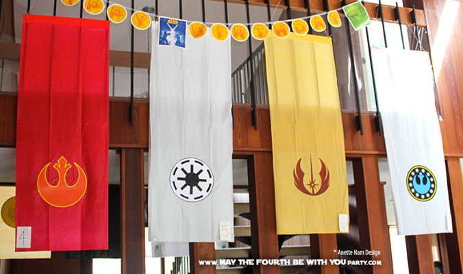 Star Wars Flags and Banners (Downloadable Empire and Rebel Symbols) // Check out our blog for lots more Star Wars crafts and decor. // #starwars #starwarsparty #maythefourthbewithyou #starwarsbirthday #banners #rebels #empire maythefourthbewithyoupartyblog.com