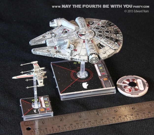 X-Wing Millennium Falcon. Star Wars X-Wing Miniatures Game /// We add new Star Wars fun on our blog every week! /// #starwars #theforceawakens #xwingminiaturesgame #boardgames #review #xwing #millenniumfalcon /// maythefourthbewithyoupartyblog.com