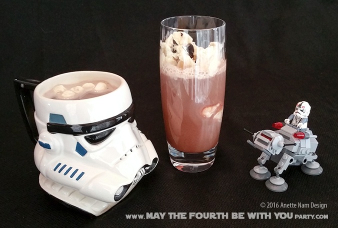 Star Wars Food: Hoth Chocolate /// Check out our blog for lots of Star Wars Party food recipes and downloadable labels! Great for a Birthday Party or a May the Fourth be with you Party. /// #starwars #starwarsparty #theforceawakens #maythefourthbewithyou #starwarsbirthday #starwarsfood #lego #atat #hotchocolate #punch #float #microfighter #oboy// maythefourthbewithyoupartyblog.com