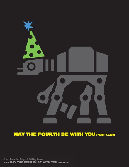 DIY AT-AT May the Fourth be with You Party T-shirt/Stencil Pattern. This and many other patterns can be downloaded FREE from our blog. /// Note: Patterns are ©, and your work must include © if posted, and can not be sold. See blog for complete ©. #atat #starwars #tshirt #starwarsparty #theforceawakens #rebels #maythefourthbewithyou #starwarscostume #pattern #maythe4thbewithyou #stencil #silkscreen #silhouettecameo maythefourthbewithyoupartyblog.com