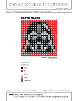 Darth Vader Perler Pattern. / We add new patterns to our blog every week! Click to follow us - make sure you don't miss any! / Star Wars perler, hama bead, cross-stitch, knitting, Lego, pixel pattern / Note: Patterns are ©, and your work must include © if posted, & can not be sold. See blog for complete ©. #pixel #pixelart #perler #perlerbeads #hama #hamabeads #fusebeads #starwars #crossstitch #lego #knitting #mosaic #diy #anakin #darthvader #rougeone maythefourthbewithyoupartyblog.com