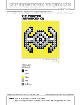 Darth Vader TIE Advanced (TIE Fighter) Perler Pattern. / We add new patterns to our blog every week! Click to follow us / Star Wars perler, hama bead, cross-stitch, knitting, Lego, pixel pattern / Patterns are ©, and your work must include © if posted, & can not be sold. See blog for complete ©. #pixel #pixelart #perler #perlerbeads #hama #hamabeads #fusebeads #starwars #crossstitch #lego #knitting #mosaic #diy #tiefighter #tieadvanced #darthvader #rougeone / maythefourthbewithyoupartyblog.com