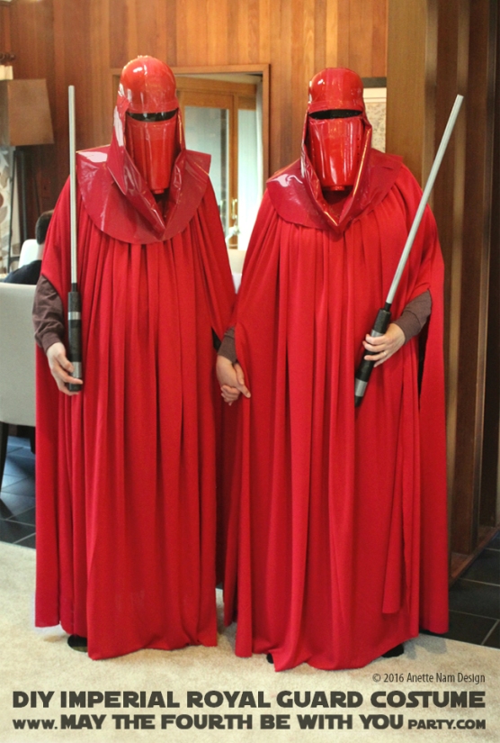 Imperial Guards DIY Costume and Cosplay / Check out lots more Star Wars Halloween costumes and cosplay ideas on our blog / #starwars #halloween #maythefourthbewithyou #maythe4thbewithyou #costume #ducttape #cosplay #diy #pattern #sewing #royalguard #imperialgaurd #redguard #geek #nerd #spraypaint / maythefourthbewithyoupartyblog.com